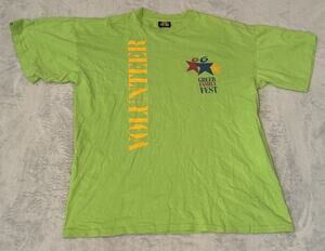 VTG Gold's Gym T-Shirt Mens Neon Green Single Stitch Y2K Graphic Print Volunteer